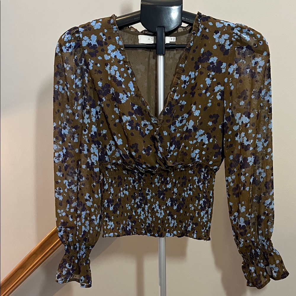 ASTR Brown/Olive and Blue Floral Blouse - Picture 3 of 11